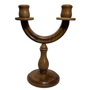 Wooden Double Candle Stick Holder Handcrafted Vintage 9.5” Rustic Decor
